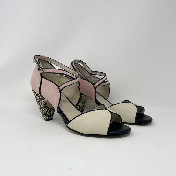 Chelsea Crew Nelly D'Orsay Peep Toe Heel Womens 40/9-9.5‎ Pink Cream Suede Black - Picture 1 of 8